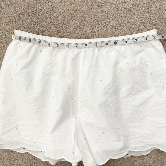 White Eyelet Boxer Scalloped Shorts - High Rise Pull On Elastic Waistband Shorts - Picture 8 of 13